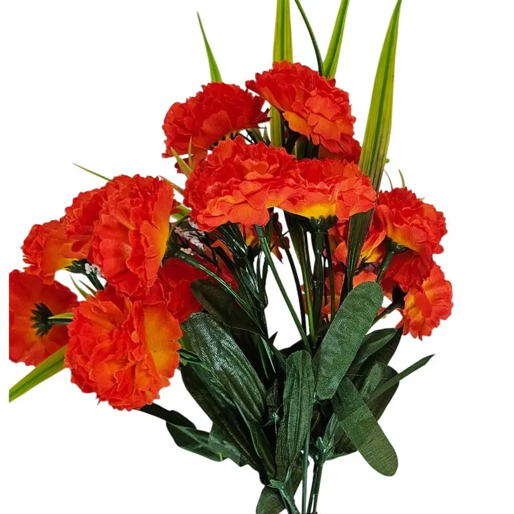 Orange Artificial Carnation Flower Bushes Faux Floral Greenery 11